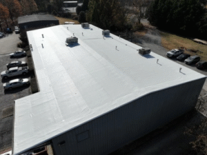 A roof of a commercial building after replacement