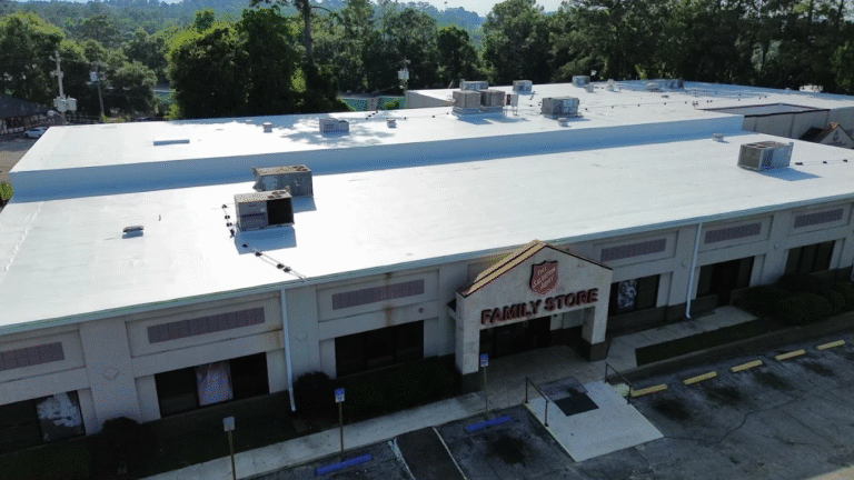 A roof of a commercial building seen from above