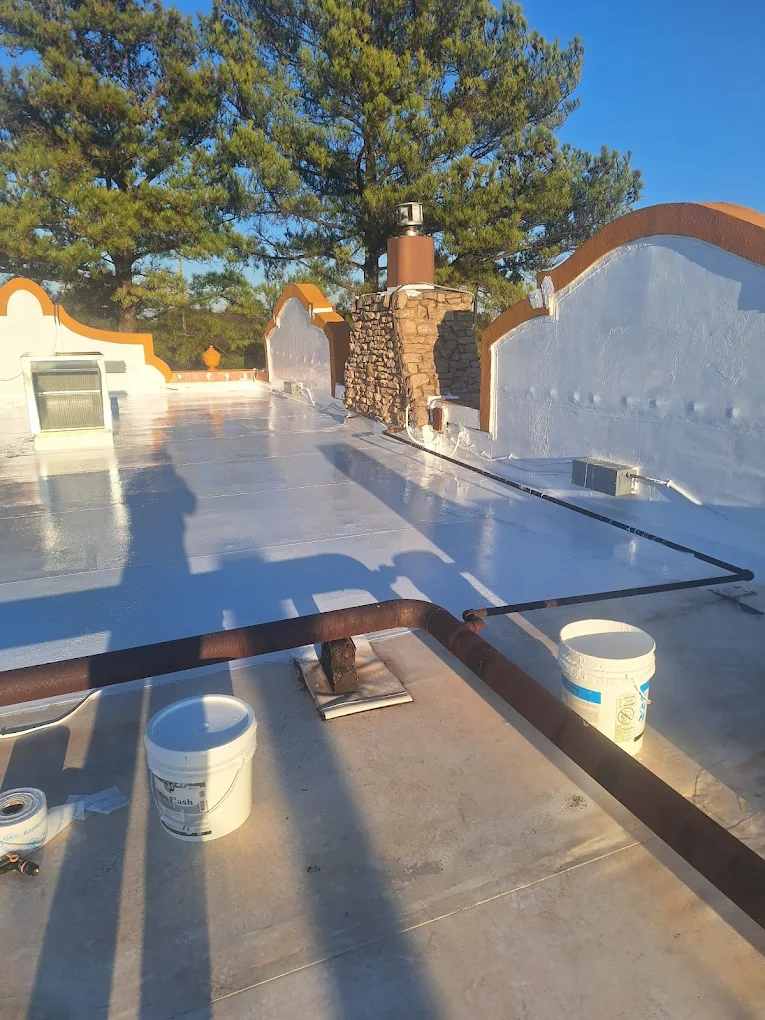 Roof maintenance on a commercial building