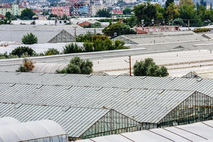 A large commercial roofing system