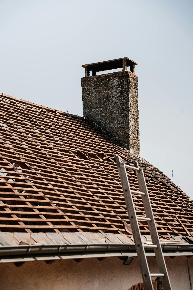 A roof being renovated