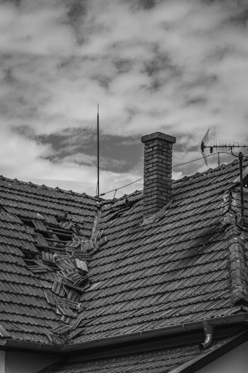 close-up of damaged roofing membrane after a storm