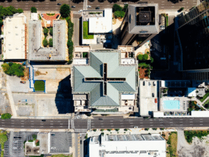 aerial view of a flat commercial rooftop in Georgia