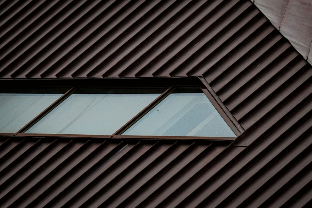 A textured metal roof