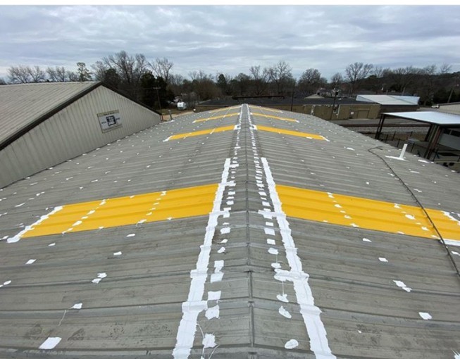 A roof being repaired