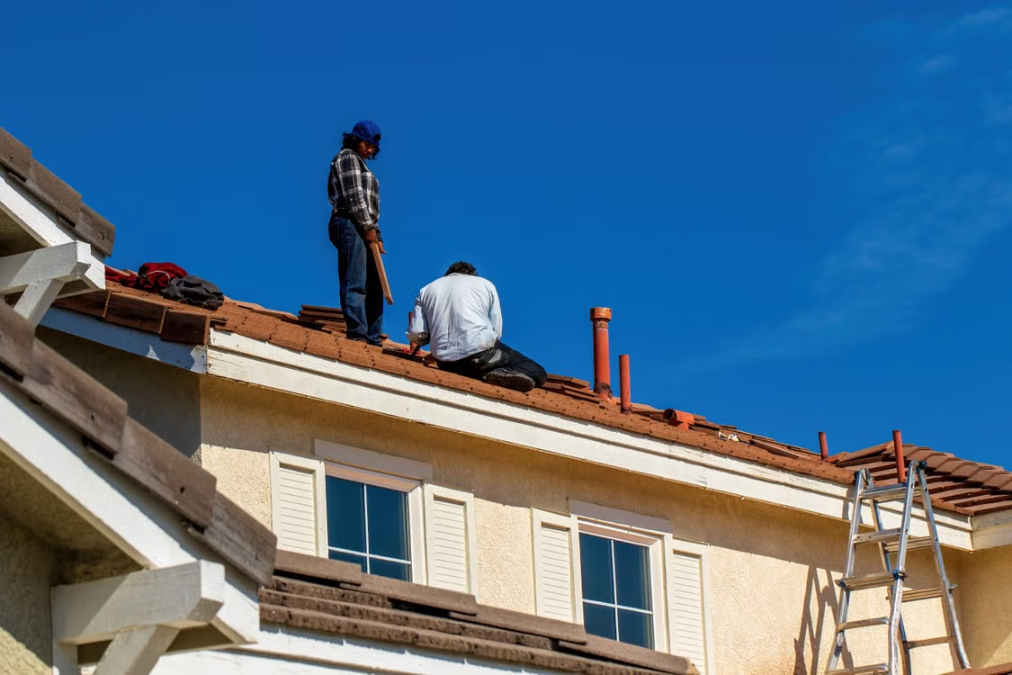 two workers on top of a roof for inspection