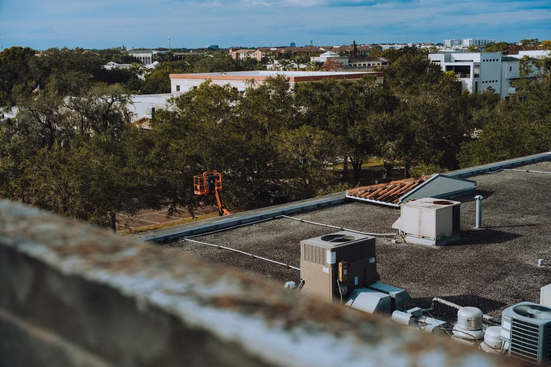 close-up of the flat roof of a building